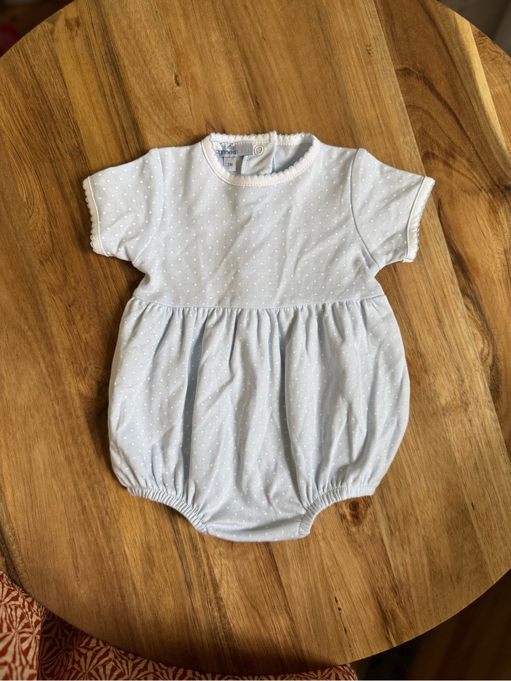 Magnolia Baby Bubble Romper - Light Blue with White Dots EUC